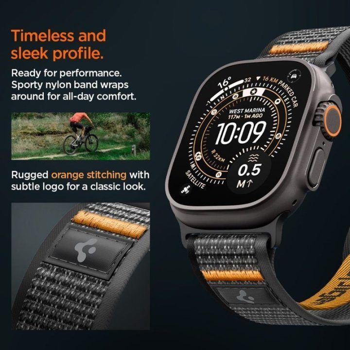 Apple Watch dirželis Spigen Athlex Air 2, juodas/oranžinis