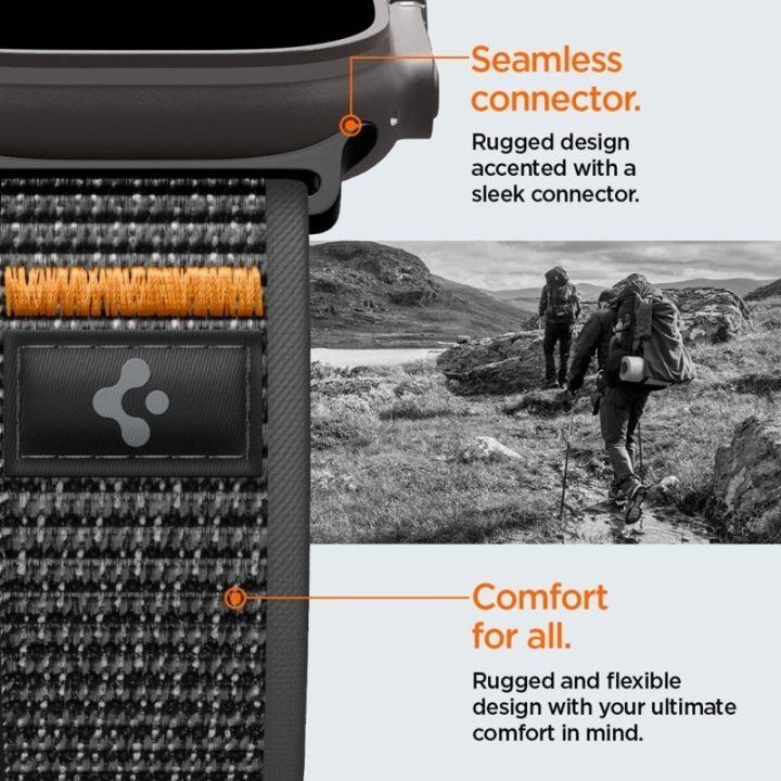 Apple Watch dirželis Spigen Athlex Air 2, juodas/oranžinis