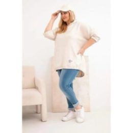 Moteriškas Plus Size džemperis su gobtuvu ir spauda, smėlio spalvos
