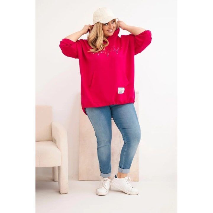 Moteriškas Plus Size džemperis su gobtuvu, fuksijos spalvos
