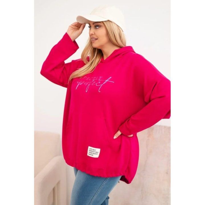 Moteriškas Plus Size džemperis su gobtuvu, fuksijos spalvos