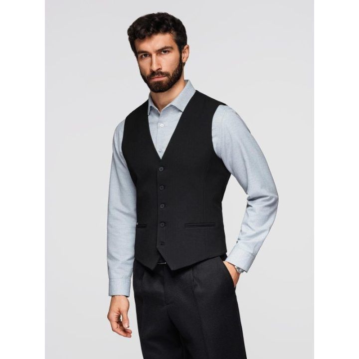 Vyriška juoda slim fit liemenė su herringbone raštu