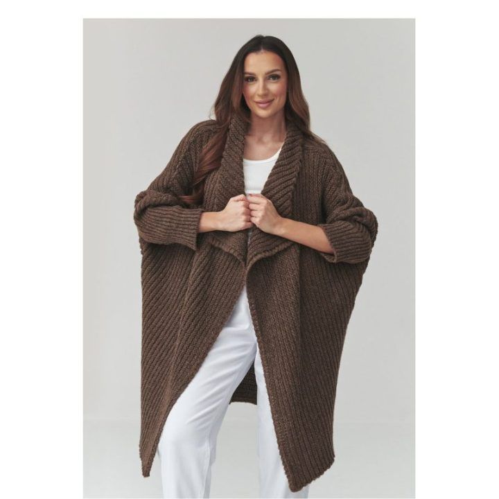 Moteriškas ilgas kardiganas Makadamia (oversize, vienas dydis) – ruda