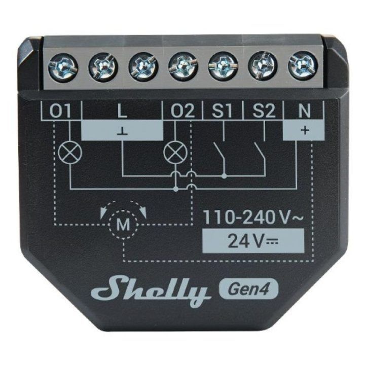 Shelly 2PM Gen4 roletų ir žaliuzių valdiklis, 2 kanalų