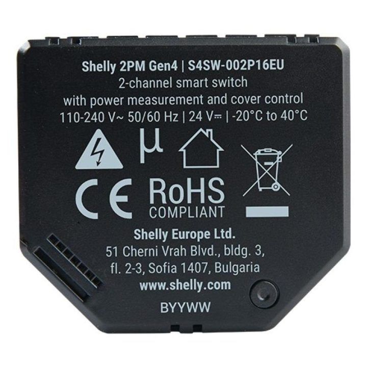 Shelly 2PM Gen4 roletų ir žaliuzių valdiklis, 2 kanalų