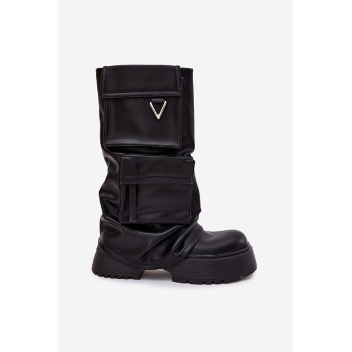 Auliniai batai moteriški juodi pašiltinti su platforma ir kišenėlėmis Clarinda