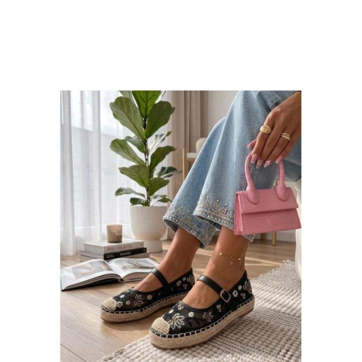 Espadrilės su siuvinėtomis gėlėmis Solea – juoda
