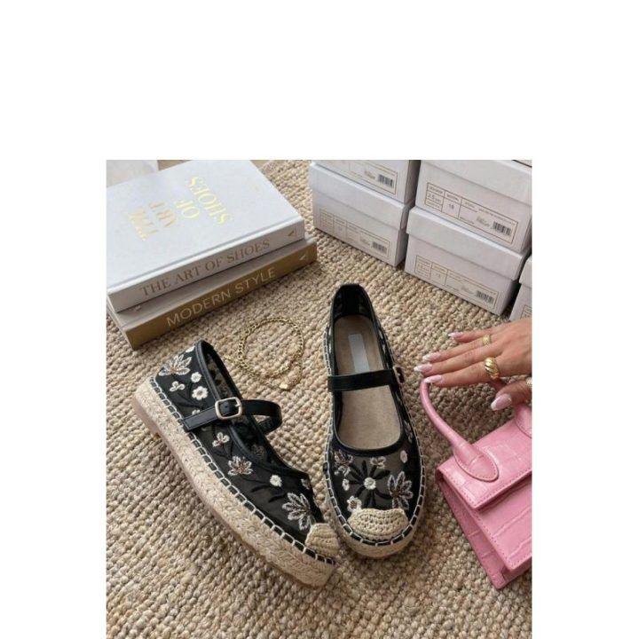 Espadrilės su siuvinėtomis gėlėmis Solea – juoda