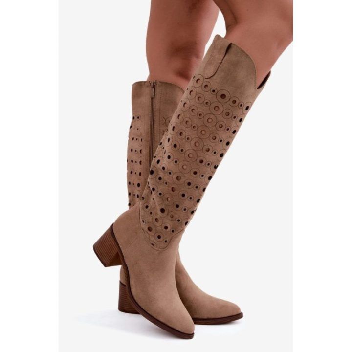 Ilgaauliai batai su užtrauktuku Step in style – ruda