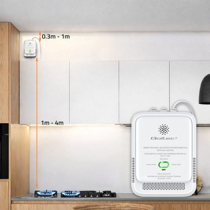 Išmanus dujų nuotėkio detektorius Qoltec, Wi‑Fi/Tuya