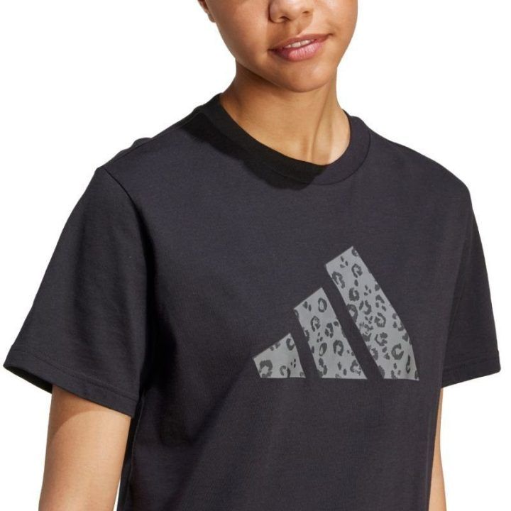 Moteriški marškinėliai adidas su gyvūnų motyvo logotipu, juodi
