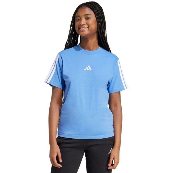 Moteriški marškinėliai adidas Essentials 3-Stripes Cotton, šviesiai mėlyni