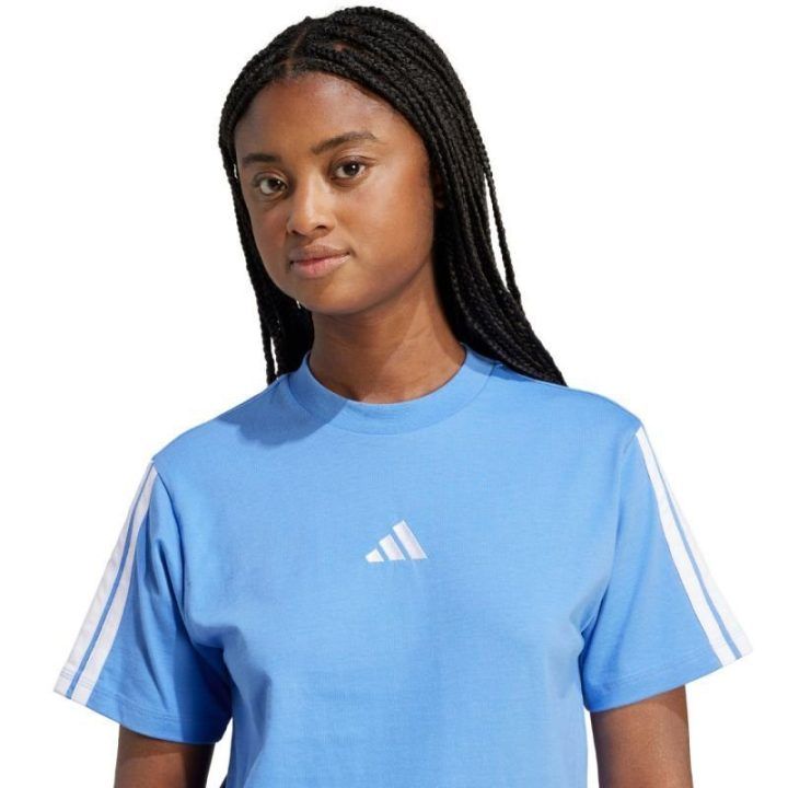 Moteriški marškinėliai adidas Essentials 3-Stripes Cotton, šviesiai mėlyni