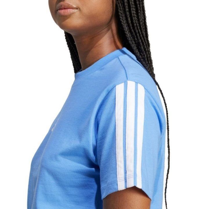 Moteriški marškinėliai adidas Essentials 3-Stripes Cotton, šviesiai mėlyni
