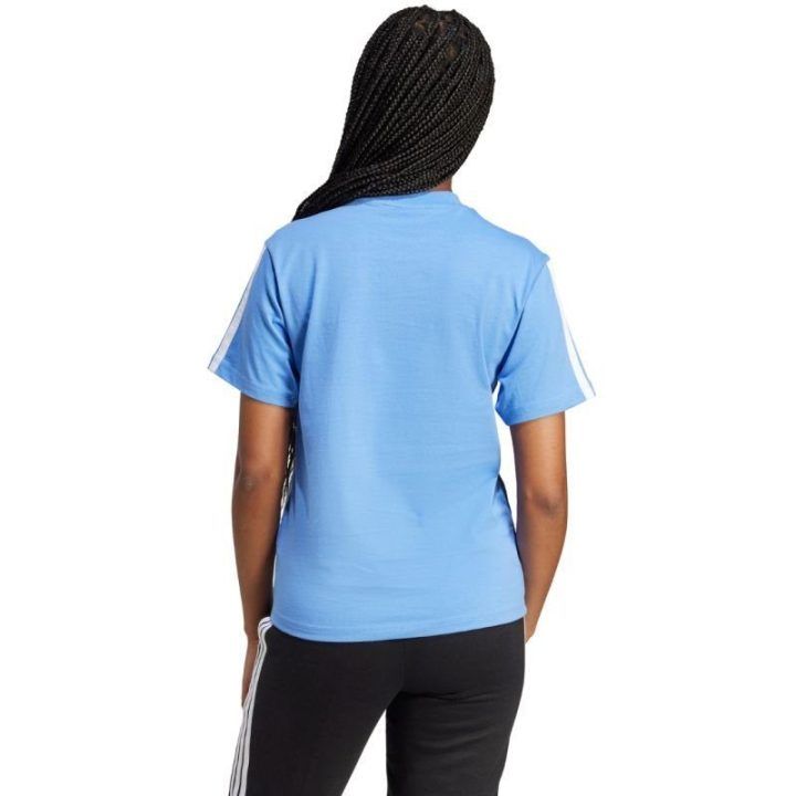 Moteriški marškinėliai adidas Essentials 3-Stripes Cotton, šviesiai mėlyni