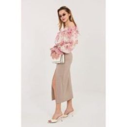 Sijonas 86 cm, iš medvilnės, elastano ir nailono Rue Paris – smėlio spalvos