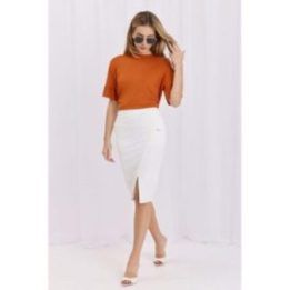 Midi sijonas su kišenėmis, modelis 228239 – smėlio spalvos