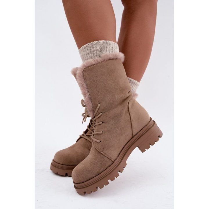 Moteriški pašiltinti suvarstomi darbinio stiliaus aulinukai Heloise, smėlio spalvos