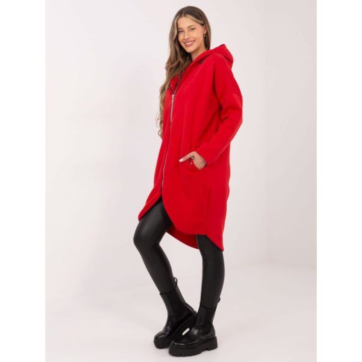 Raudonas džemperis su gobtuvu ir užtrauktuku