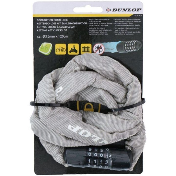 Dviračio grandininė spyna su keturženkliu kodu Dunlop, 120 cm, pilka
