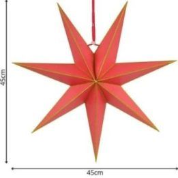 Popierinė žvaigždė su 7 spinduliais Saska, 45 cm, raudona su aukso spalvos detalėmis
