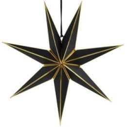 Popierinė kalėdinė žvaigždė su 7 spinduliais Saska Gift & Decor, 56 cm, juoda su aukso spalvos detalėmis