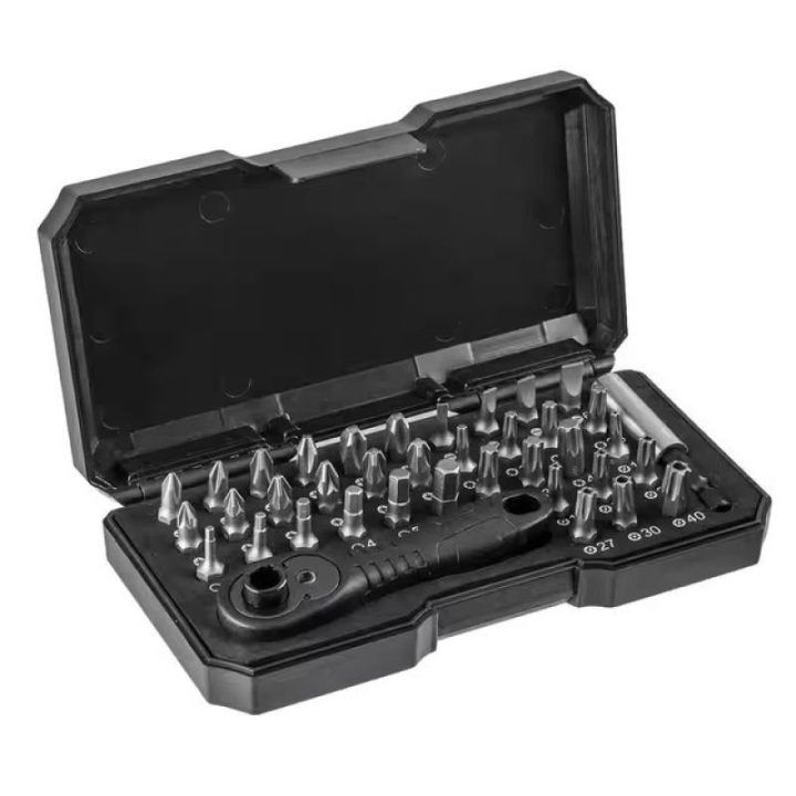 Atsuktuvų antgalių rinkinys su rankena NEO Tools, 38 vnt., juodas