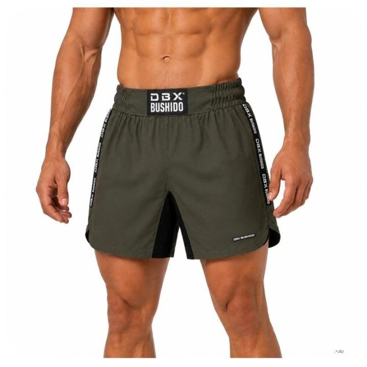 MMA treniruočių šortai su trumpu kirpimu DBX Bushido Combatwear V2, armijos žalios spalvos