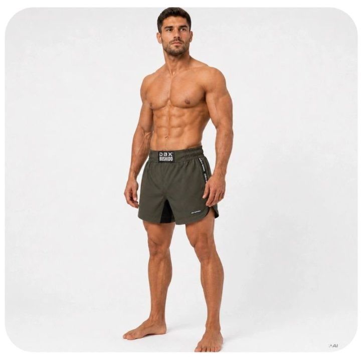 MMA treniruočių šortai su trumpu kirpimu DBX Bushido Combatwear V2, armijos žalios spalvos