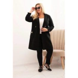 Moteriškas Plus Size paltas su apykakle, juodos spalvos