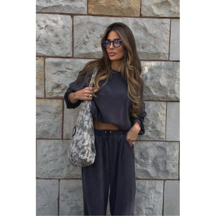 Moteriškas medvilninis palaidinės ir kelnių komplektas GIGI LaBalancia, pilkas