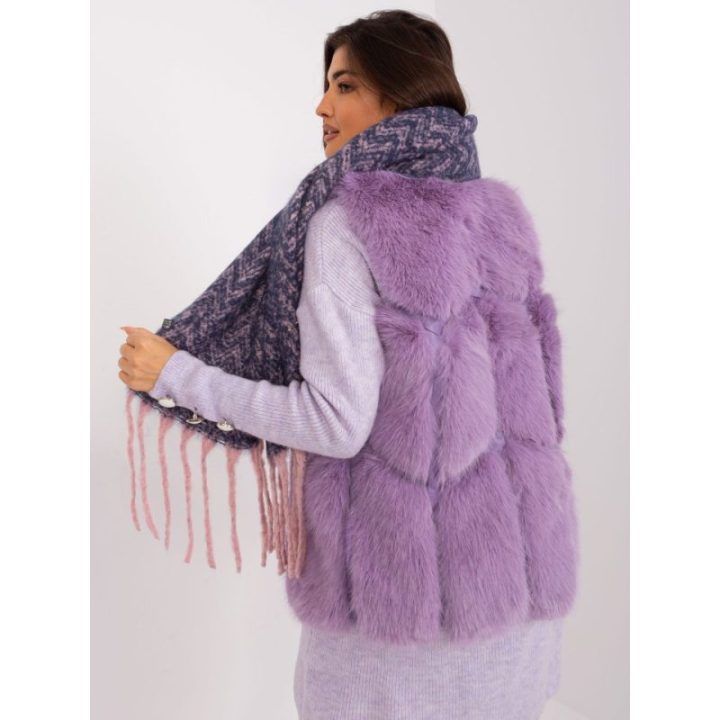 Moteriškas šalikas su geometriniu raštu ir kutais Wool Fashion Italia, tamsiai mėlynas