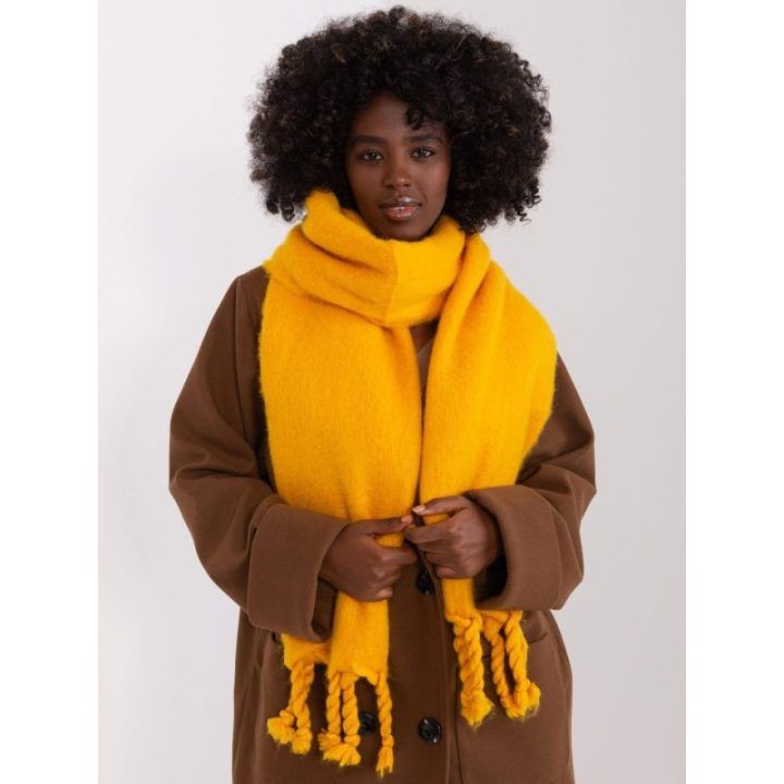 Moteriškas ilgas šalikas Wool Fashion Italia, apie 210 × 39 cm, tamsiai geltonas