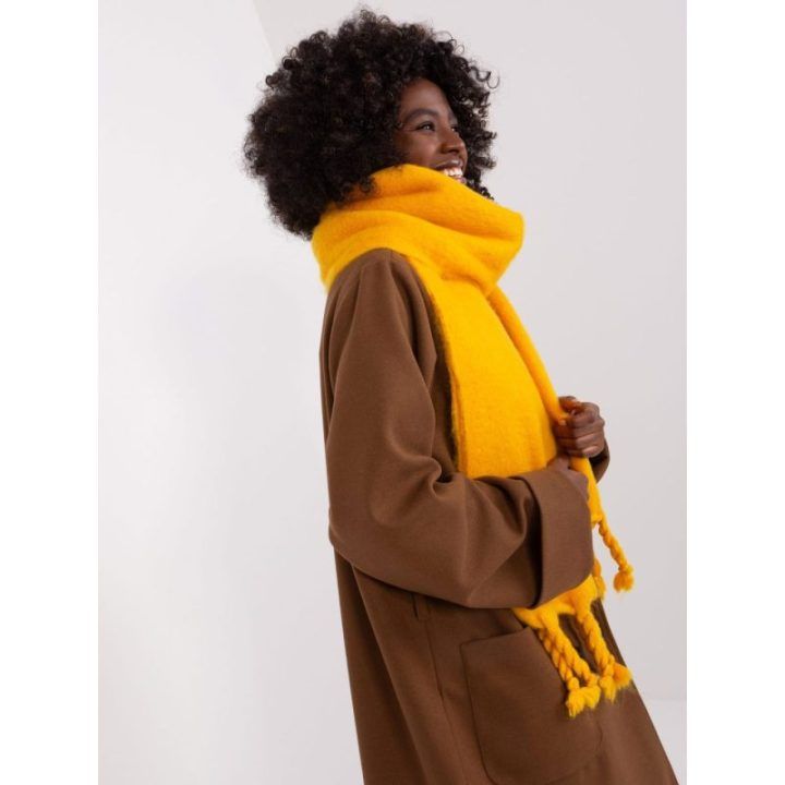 Moteriškas ilgas šalikas Wool Fashion Italia, apie 210 × 39 cm, tamsiai geltonas
