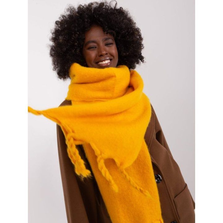 Moteriškas ilgas šalikas Wool Fashion Italia, apie 210 × 39 cm, tamsiai geltonas