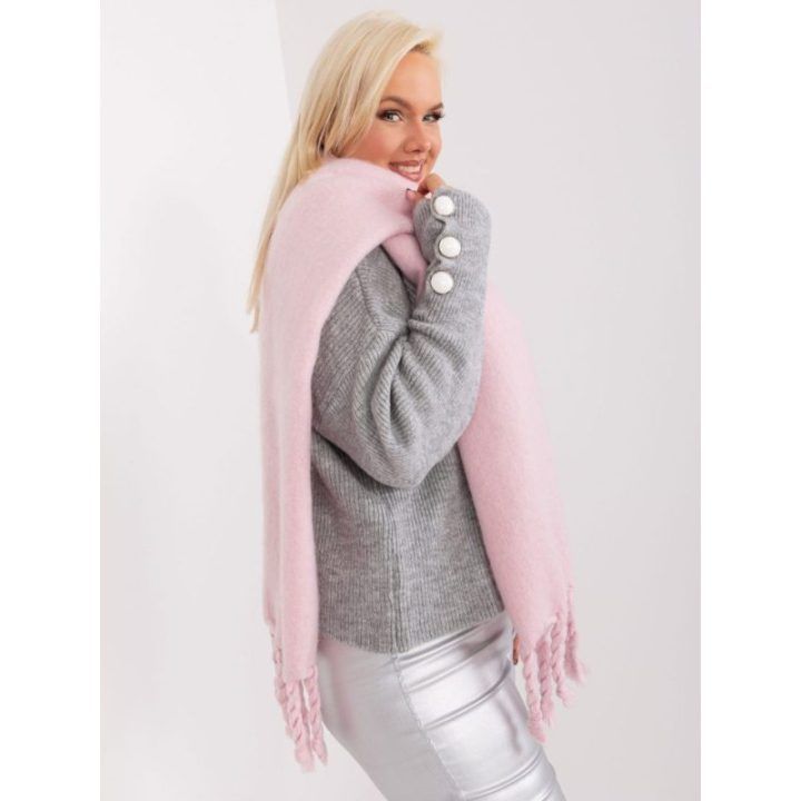 Moteriškas platus šalikas Wool Fashion Italia, apie 210 × 39 cm, šviesiai rožinis