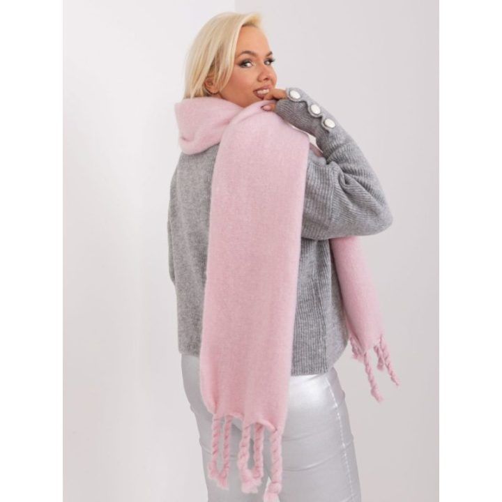 Moteriškas platus šalikas Wool Fashion Italia, apie 210 × 39 cm, šviesiai rožinis