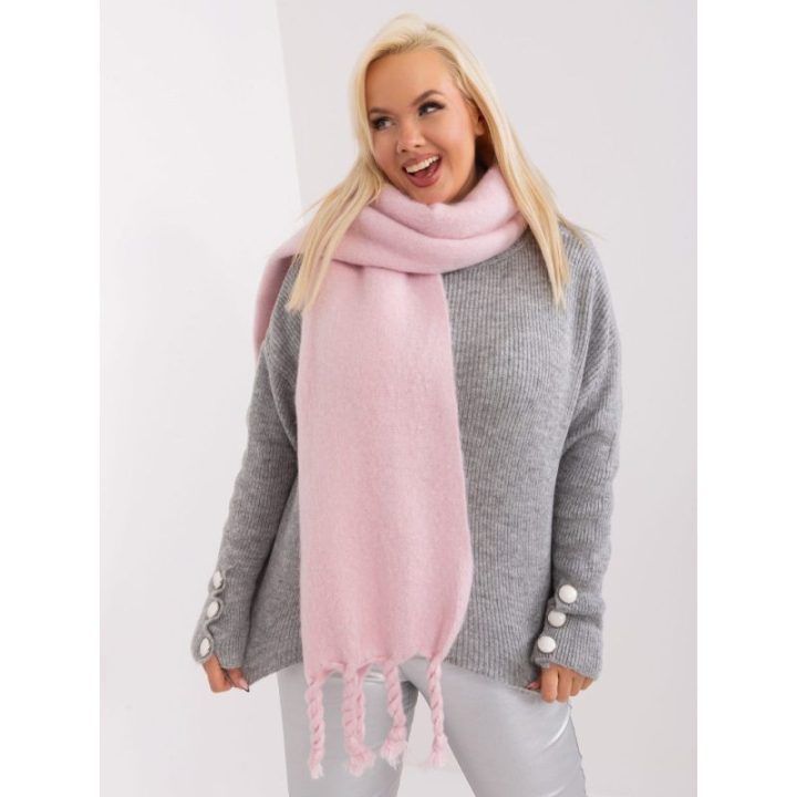Moteriškas platus šalikas Wool Fashion Italia, apie 210 × 39 cm, šviesiai rožinis