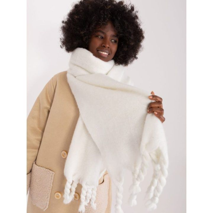 Moteriškas šalikas Wool Fashion Italia, apie 210 × 39 cm, baltas