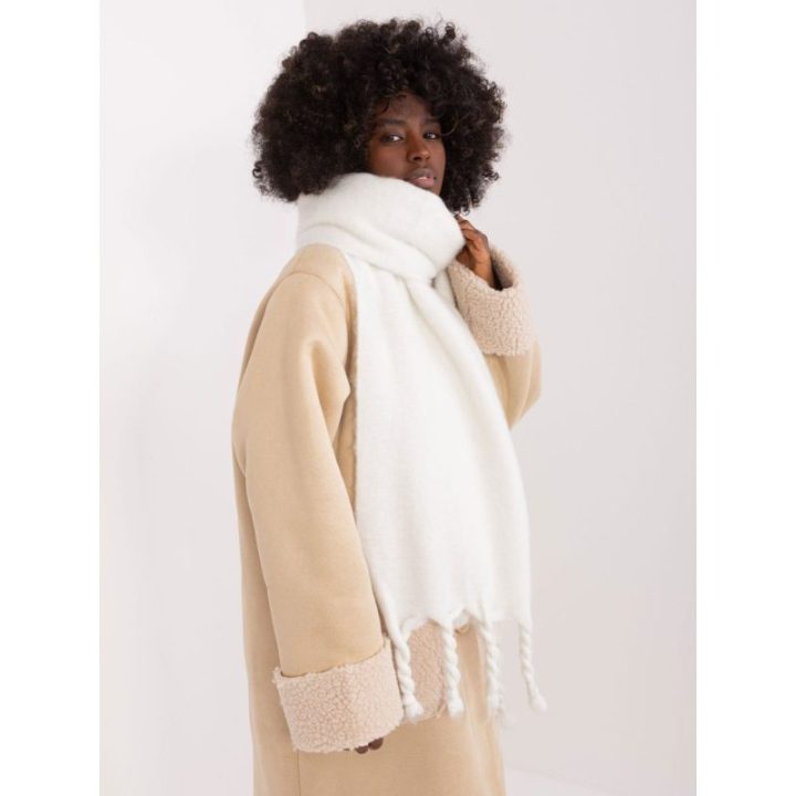 Moteriškas šalikas Wool Fashion Italia, apie 210 × 39 cm, baltas