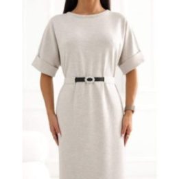 Moteriška trikotažinė midi suknelė su apvalia iškirpte Italy Moda, smėlio spalvos