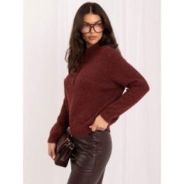 Moteriškas laisvo kirpimo megztinis su stačia apykakle Italy Moda, tamsiai raudonas