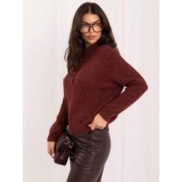 Moteriškas laisvo kirpimo megztinis su stačia apykakle Italy Moda, tamsiai raudonas