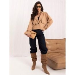 Moteriška striukė iš zomšos imitacijos su apykakle Italy Moda, šviesiai ruda