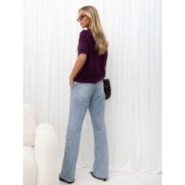 Moteriškas polo megztinis su moherio efektu ir apykakle Italy Moda, tamsiai violetinis