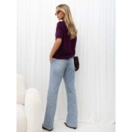 Moteriškas polo megztinis su moherio efektu ir apykakle Italy Moda, tamsiai violetinis