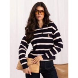 Moteriškas polo megztinis su apykakle Italy Moda, tamsiai mėlynas