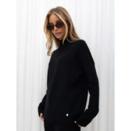 Moteriškas megztinio ir kelnių komplektas su golfo apykakle Italy Moda, juodas