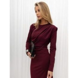 Moteriška pieštuko formos midi kokteilinė suknelė su apvalia iškirpte Italy Moda, bordo spalvos