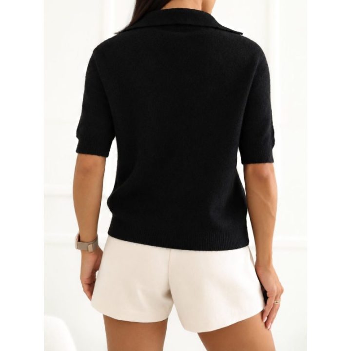 Moteriškas polo megztinis su apykakle Italy Moda, juodas